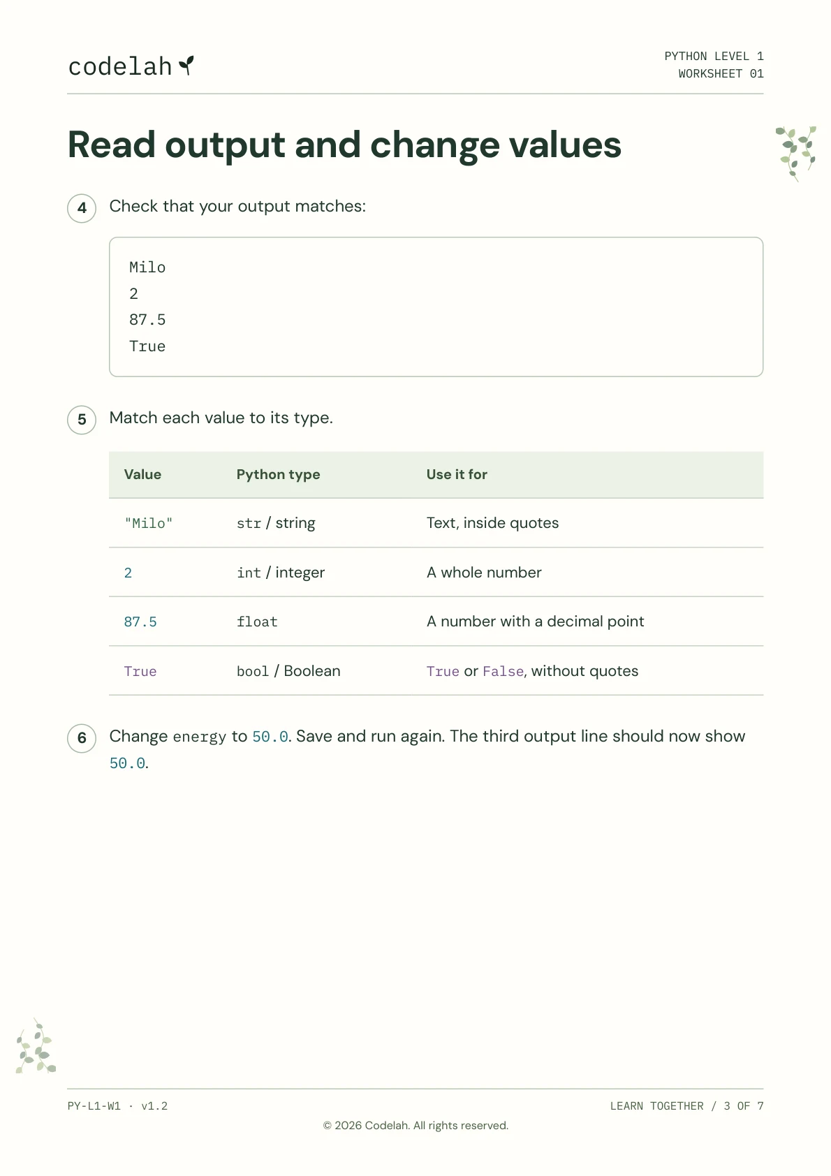 Print text and use variables, page 3 of 7